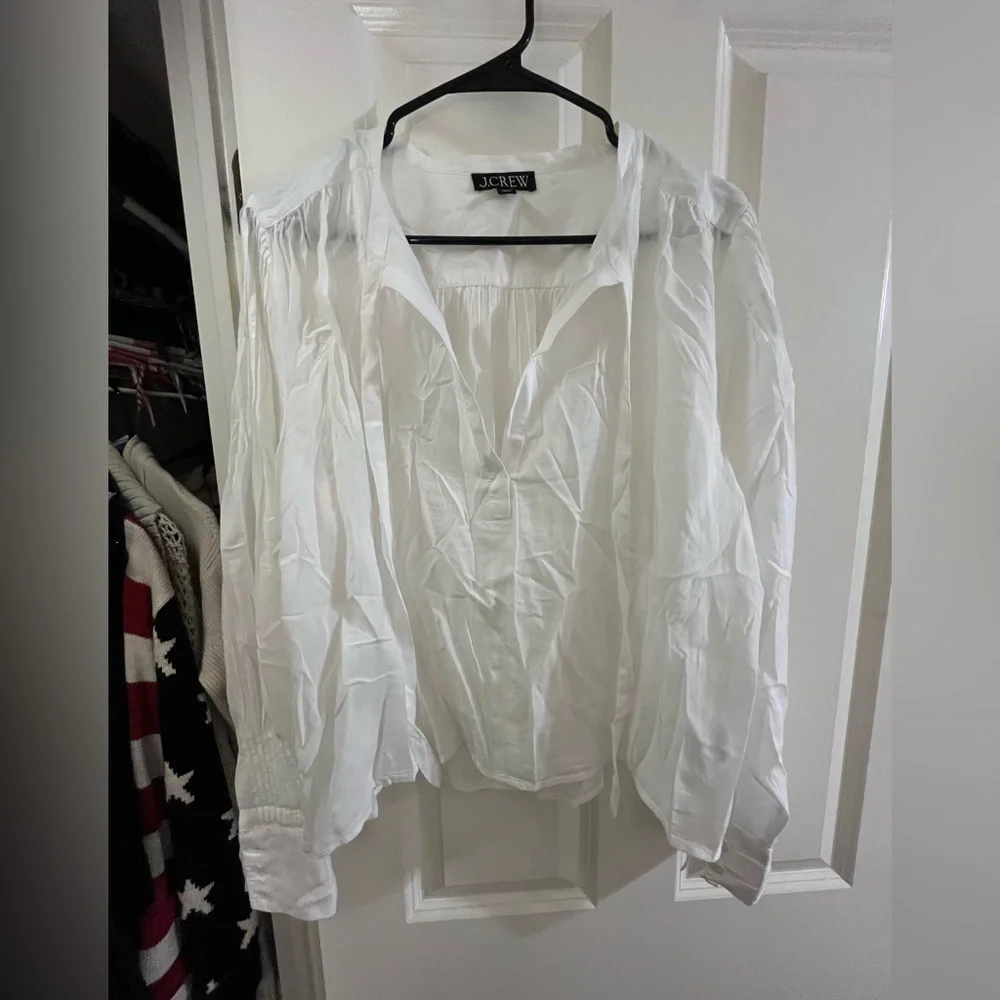 J. Crew Ivory Tie-Neck Long Sleeve Blouse - Picture 2 of 6